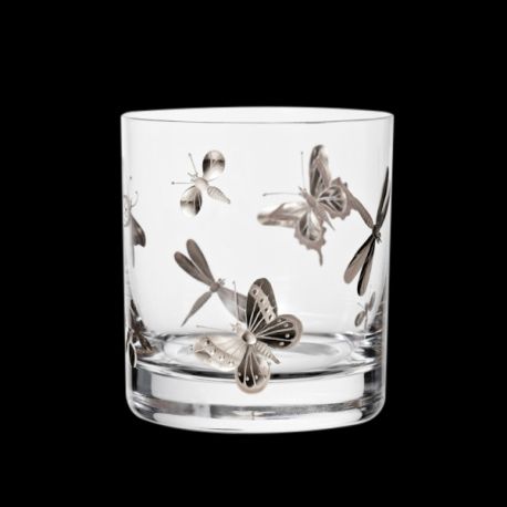 Verre à whisky insectes cristal gravé rehaussé de platine