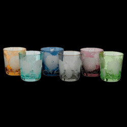 6 Assorted colored and flowers pattern water glasses