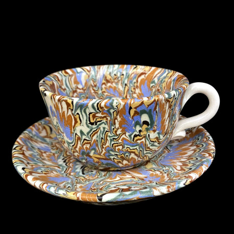 Tasse et sous tasse dentelée multicolore terre mêlée collection Epice forme disque et dentelé