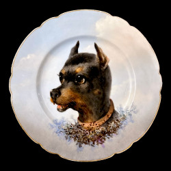 Limoges hand painted porcelain dog set, Escalier de Cristal, XIXe