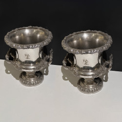 Pair of champagne bucket old Sheffield M.Ag XIX Médicis by The Mappin Brothers