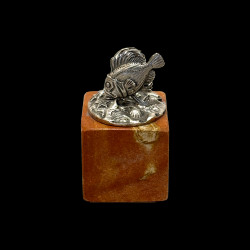 6 Marine-themed card holders in sterling silver hardstone bases by Buccellati