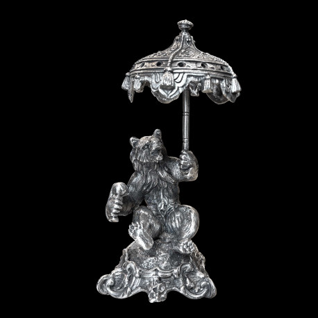 19th century bronze sculpture, Bear with an umbrella, signed Fratin