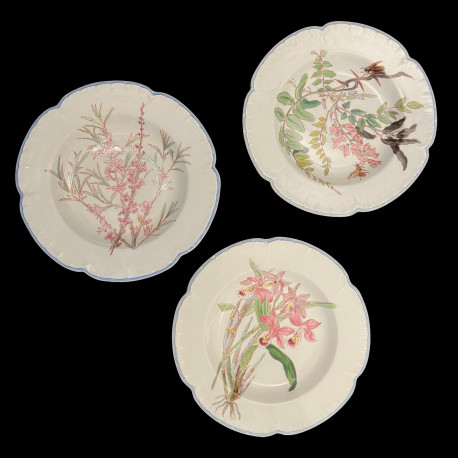 57 Dinner Plates, in French Faience Choisy-le-Roi, 19th Century