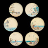 Plates with Japonism scenes, enameled earthenware, Vieillard manufactory, circa 1880