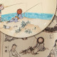 Plates with Japonism scenes, enameled earthenware, Vieillard manufactory, circa 1880
