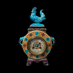 Earthenware mantel clock Japanese style Vieillard manufactory Bordeaux circa 1880