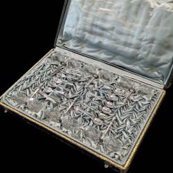 Coffret 6 salerons double, cristal 12 pelles à sel en argent XIXe