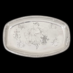 Silver tray by Cardeilhac with ginkgo leaves, France, 1885-1904