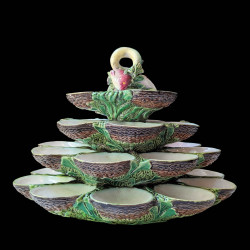 Oyster stand with four graduated tiers, majolica, Minton, circa 1875