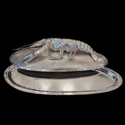 Plat de service en métal argenté décoré d'un homard Franco Lapini circa 1970