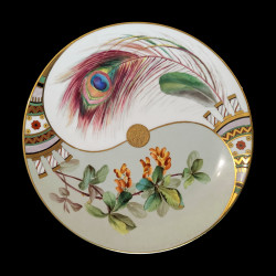 Rare porcelain plate with peacock feather Christopher Dresser for Minton, 1876