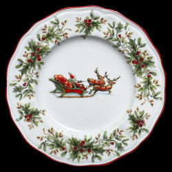 Majolica Santa Claus' sleigh dessert plate Red nose