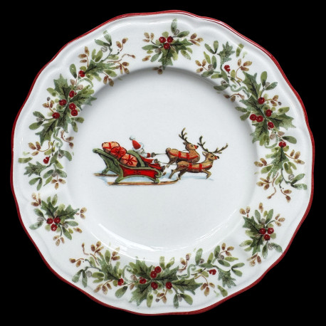 Assiette à dessert faïence Traineau du Père Noël Red Nose