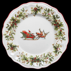 Majolica Santa Claus' sleigh table plate Red nose