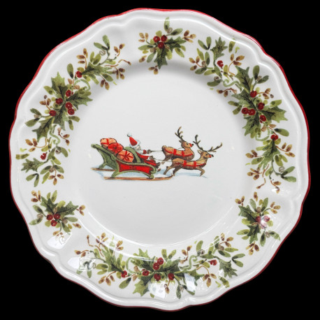 Majolica Santa Claus' sleigh table plate Red nose