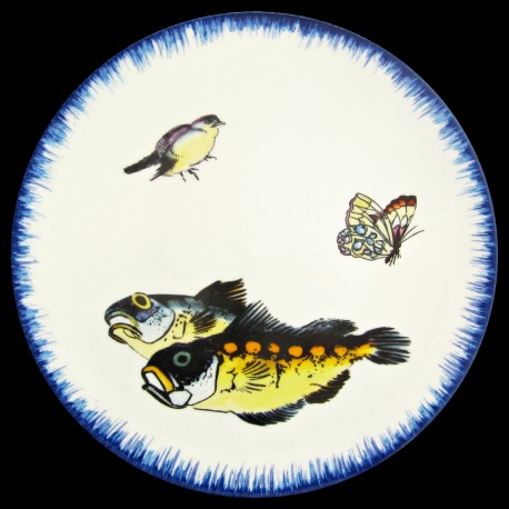 Assiette de table 26cm Dorades, moineau et papillon