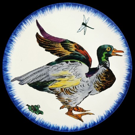 Assiette de table 26 cm Canard col vert, grenouille sur feuille