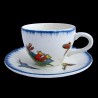 Tasse à thé faïence Hirondelle, papillon, moineau et clochettes