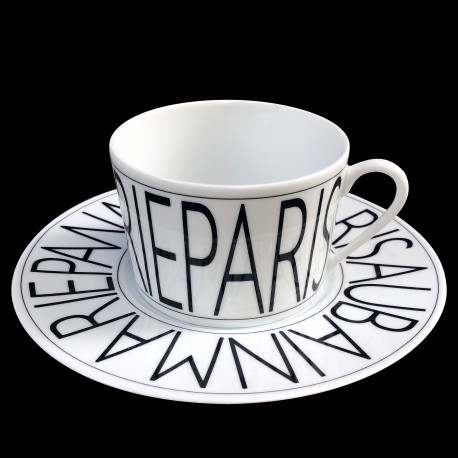 Tasse à déjeuner et sous-tasse porcelaine Graphique