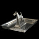 Art Deco silverplated tray by Gallia with a sculpted dog