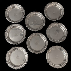 Set of 8 Old Christofle Bottle Coaster Silver Plated, 19th Century