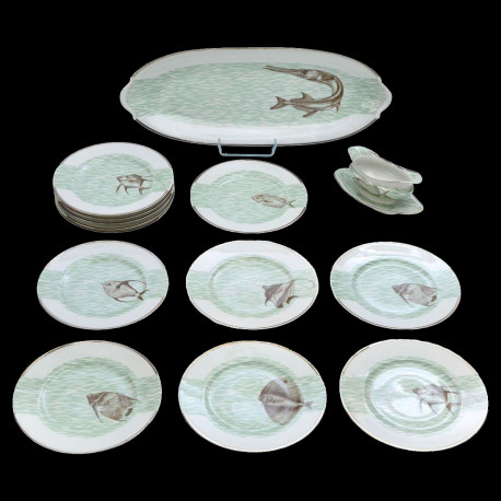 Fish set for 12 people in Limoges Bernardaud Porcelain