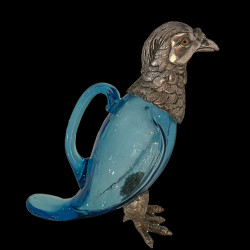 Aiguiere zoomorphe perdrix verre bleue Portieux H 21 x 18 x 9 cm NIII