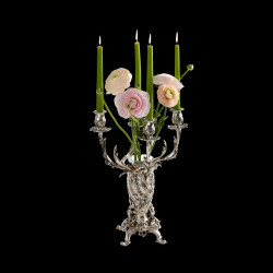 Candélabre à 4 bras bronze argenté rocaille Christofle avec centre vase H 46,5 cm