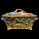 Terrine couvercle décor gibiers XIXe faience Minton1868 pattern 668 L35x21cm H18cm