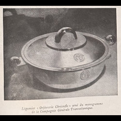 Petit plat 22,5 cm CGT paquebot Normandie design Luc Lanel 1ère classe métal argenté